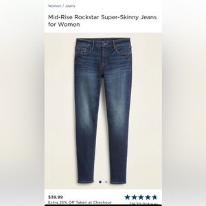 Old Navy Mid-Rise Rockstar Super Skinny blue jeans EUC women’s 12S short